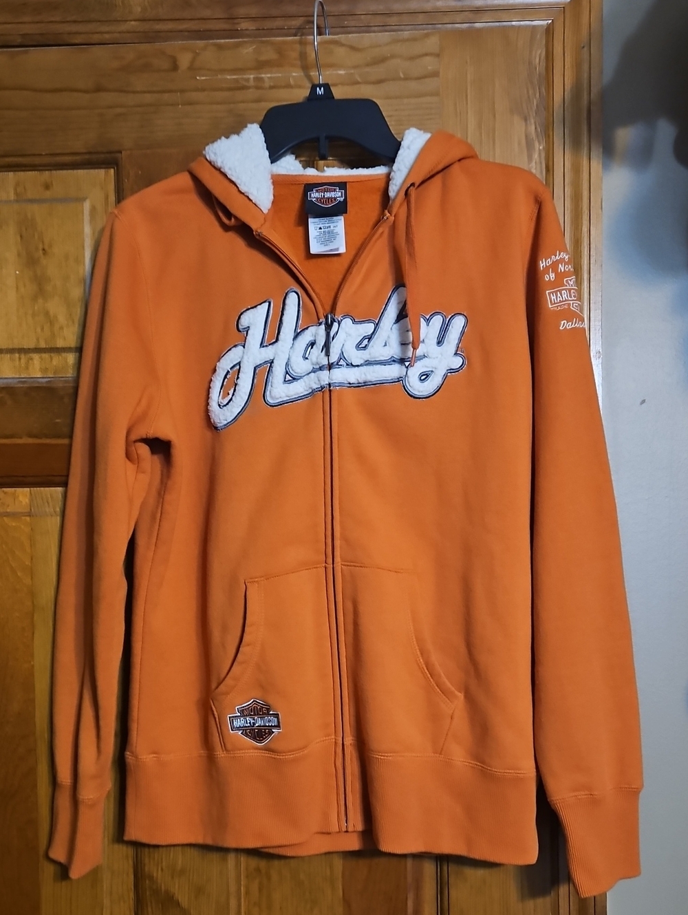 Harley-Davidson Rust Orange Sherpa-Trimmed Zip Hoodie Jacket - Picture 2 of 7
